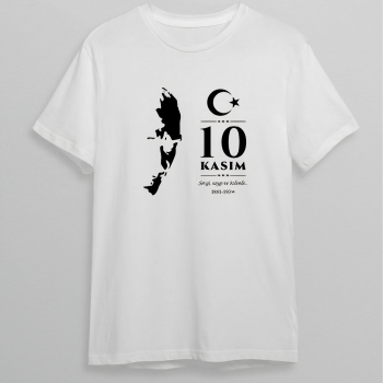 10 Kasım Atatürk Baskılı T-shirt - Beyaz -