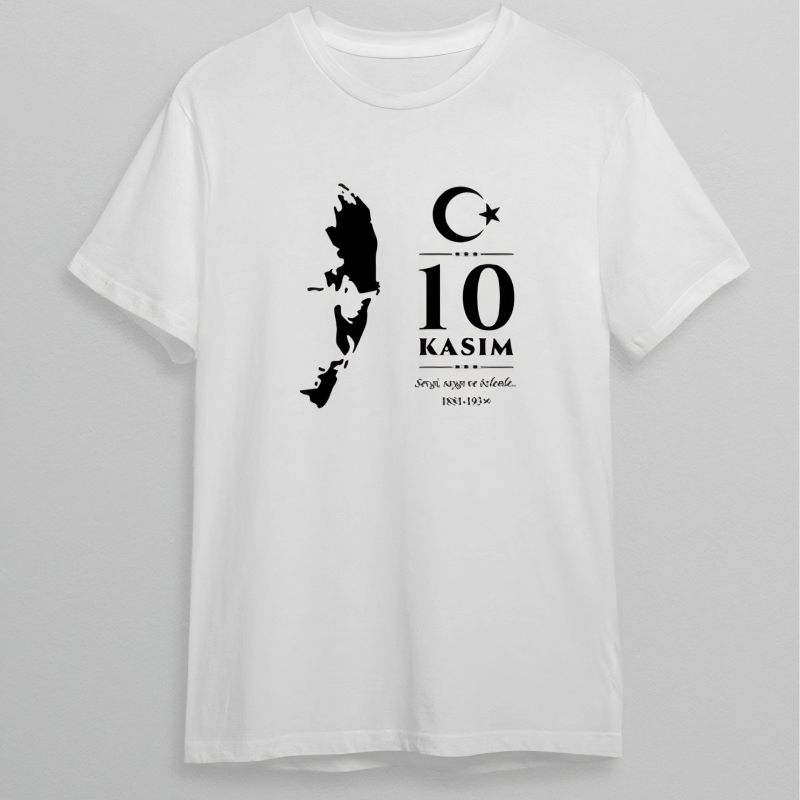 10 Kasım Atatürk Baskılı T-shirt - Beyaz -