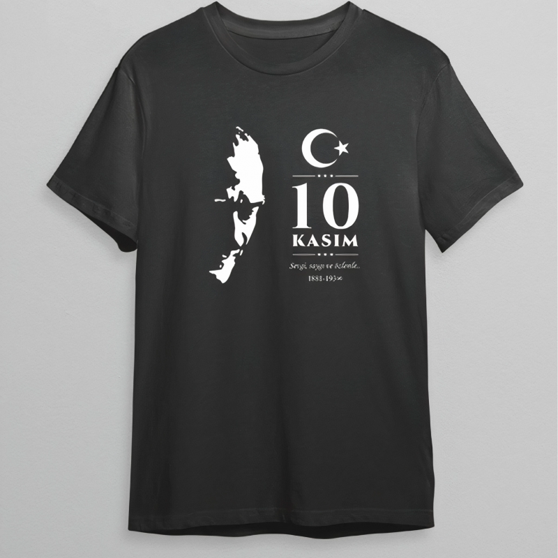 10 Kasım Atatürk Baskılı T-shirt - Siyah -