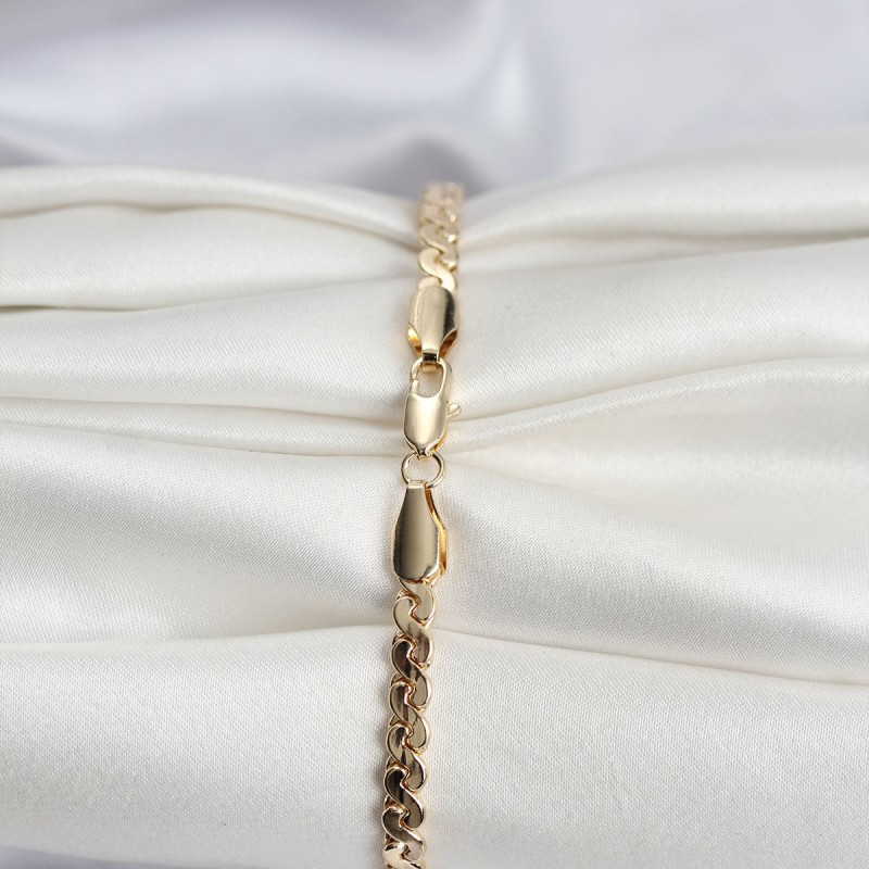 14K Gold Renk Kaplama Ezme Yılan Zincir Model CM Kadın Bileklik