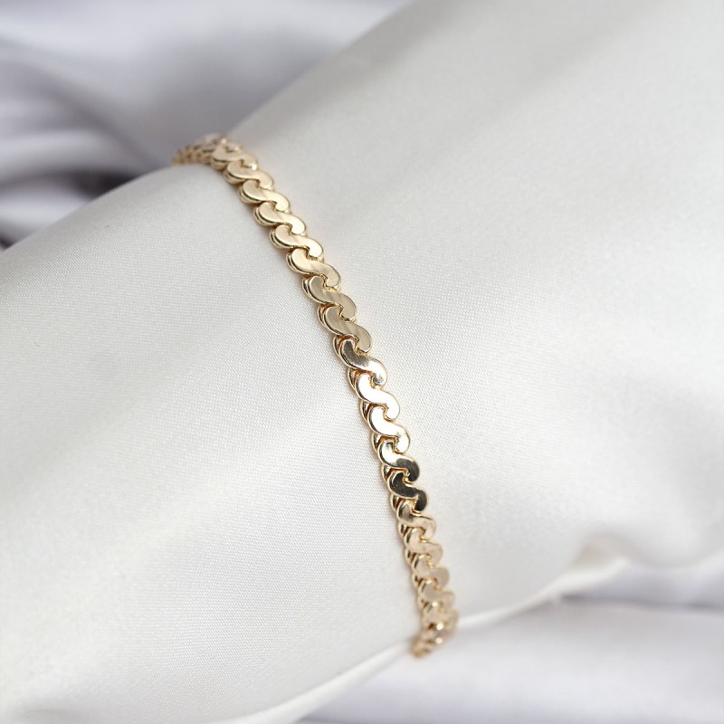 14K Gold Renk Kaplama Ezme Yılan Zincir Model CM Kadın Bileklik