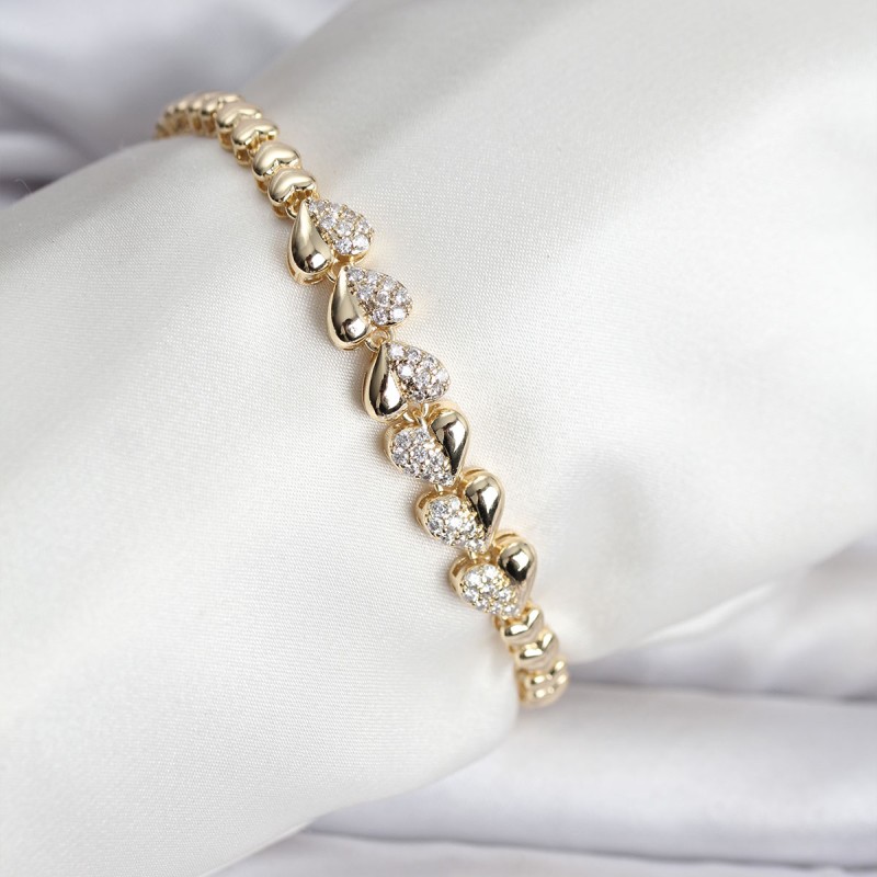 14K Gold Renk Kaplama Kalp Model CM Kadın Bileklik
