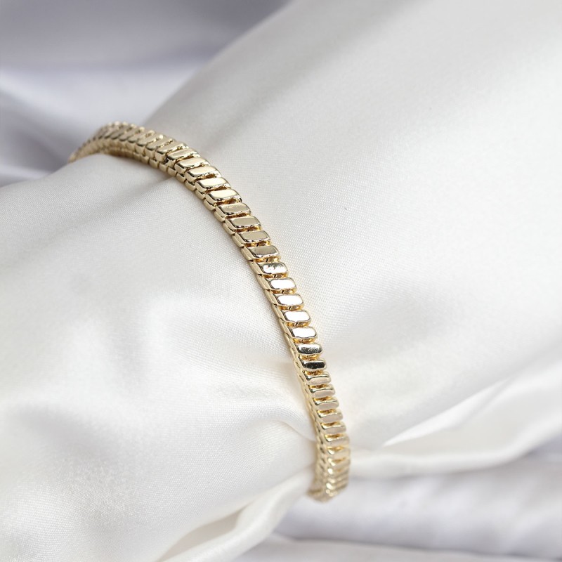 14K Gold Renk Kaplama Kare Zincir Model CM Kadın Bileklik