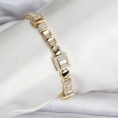 14K Gold Renk Kaplama Zirkon Taşlı CM Kadın Bileklik