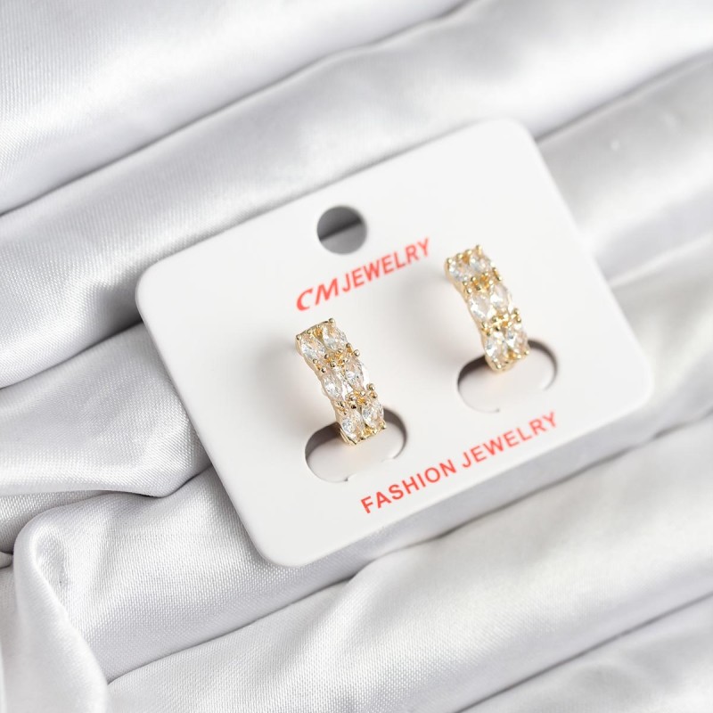 14K Gold Renk Kaplama Zirkon Taşlı CM Kadın Küpe