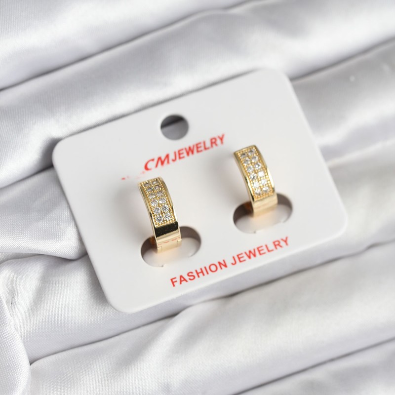 14K Gold Renk Kaplama Zirkon Taşlı Halka CM Kadın Küpe