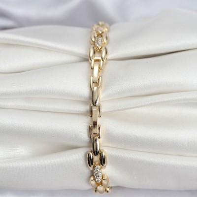 14K Gold Renk Kaplama Zirkon Taşlı Model CM Kadın Bileklik