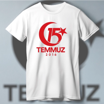 15 Temmuza Özel Tasarım 2016 Baskılı T-shirt - Beyaz -