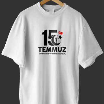 15 Temmuza Özel Tasarım Baskılı T-shirt - Beyaz -