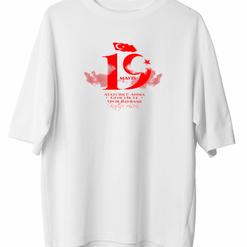 19 Mayıs   Baskılı T-shirt - Beyaz -