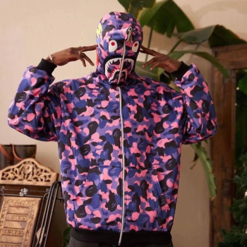 2 İplik Bape Kapüşonu Fermuarlı Hırka - Mor