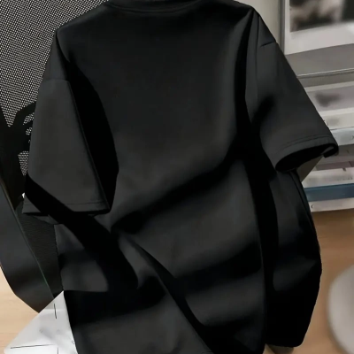 20/1 Penye Compack Ayı Baskılı Oversize Bisiklet Yaka Kısa Kol T-shirt - Siyah -