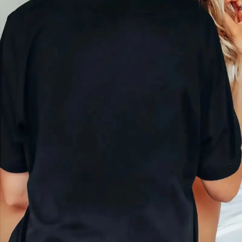 20/1 Penye Compack Baskılı Oversize Bisiklet Yaka Kısa Kol T-shirt - Siyah -