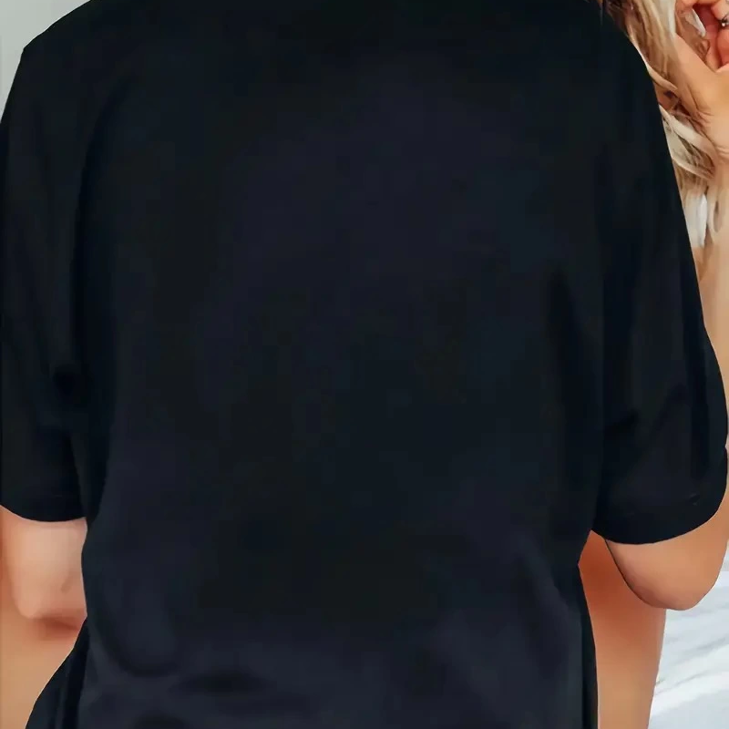 20/1 Penye Compack Baskılı Oversize Bisiklet Yaka Kısa Kol T-shirt - Siyah -