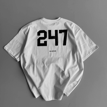 20/1 Penye Compack Baskılı Oversize Bisiklet Yaka Kısa Kol Yazlık T-shirt - Beyaz -