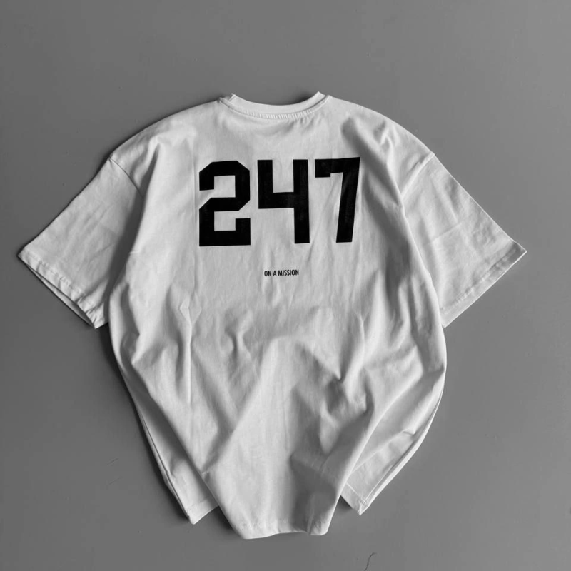 20/1 Penye Compack Baskılı Oversize Bisiklet Yaka Kısa Kol Yazlık T-shirt - Beyaz -