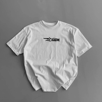 20/1 Penye Compack Baskılı Oversize Bisiklet Yaka Kısa Kol Yazlık T-shirt - Beyaz -