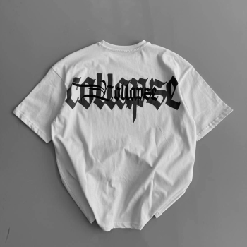 20/1 Penye Compack Baskılı Oversize Bisiklet Yaka Kısa Kol Yazlık T-shirt - Beyaz -