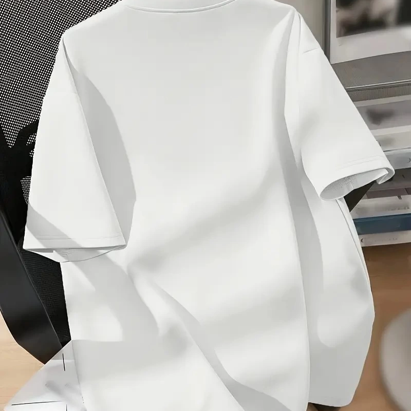 20/1 Penye Compack Baskılı Oversize Bisiklet Yaka Kısa Kol Yazlık T-shirt - Beyaz -