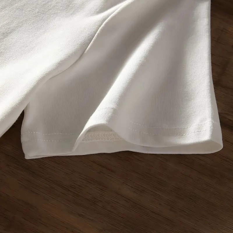 20/1 Penye Compack Baskılı Oversize Bisiklet Yaka Kısa Kol Yazlık T-shirt - Beyaz -