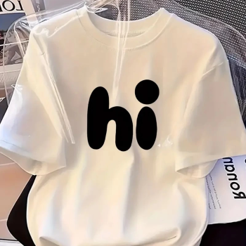 20/1 Penye Compack Baskılı Oversize Bisiklet Yaka Kısa Kol Yazlık T-shirt - Beyaz -