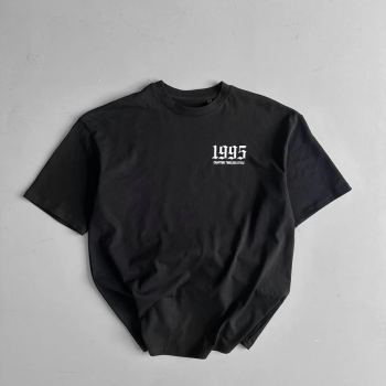 20/1 Penye Compack   Baskılı Oversize Bisiklet Yaka Kısa Kol Yazlık T-shirt - Siyah -