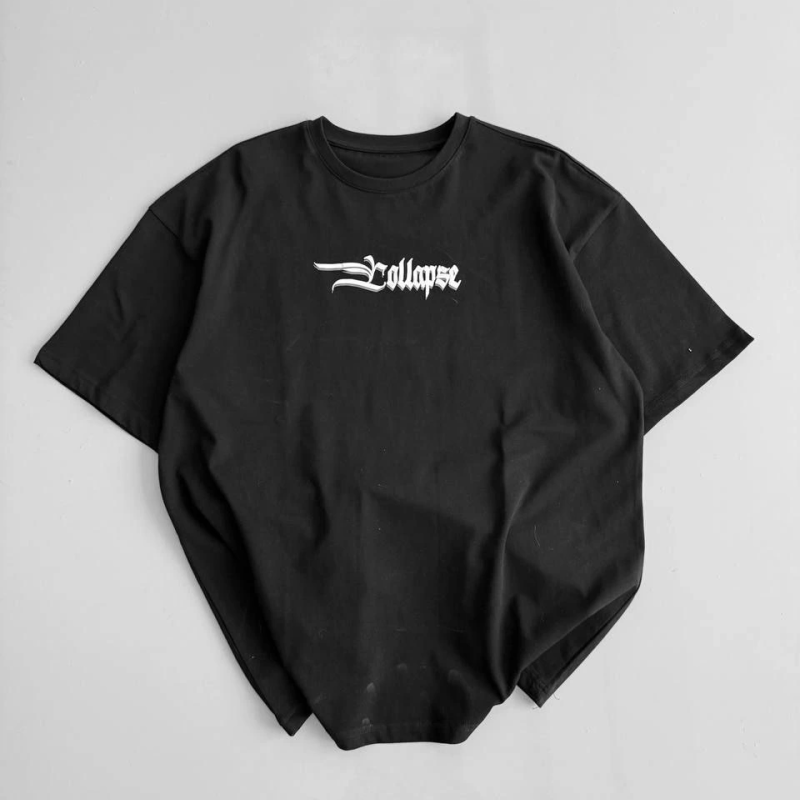 20/1 Penye Compack   Baskılı Oversize Bisiklet Yaka Kısa Kol Yazlık T-shirt - Siyah -