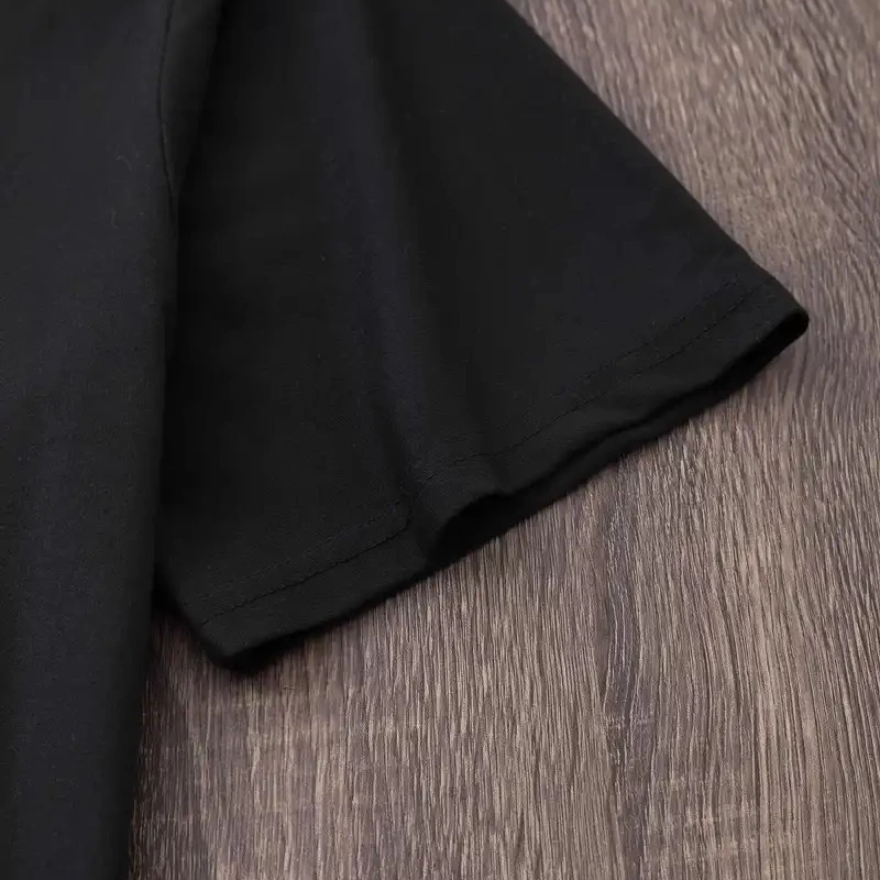 20/1 Penye Compack Baskılı Oversize Bisiklet Yaka Kısa Kol Yazlık T-shirt - Siyah -