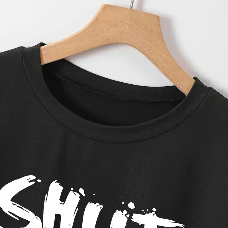 20/1 Penye Compack Baskılı Oversize Bisiklet Yaka m Kısa Kol Yazlık T-shirt - Siyah -