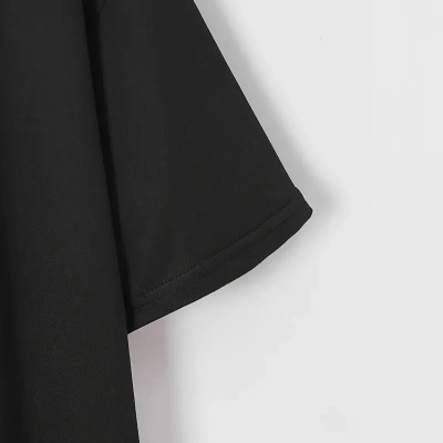 20/1 Penye Compack Baskılı Oversize Bisiklet Yaka m Kısa Kol Yazlık T-shirt - Siyah -