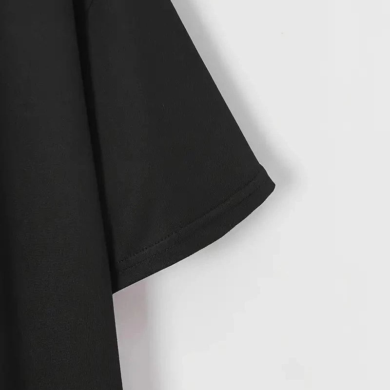 20/1 Penye Compack Baskılı Oversize Bisiklet Yaka m Kısa Kol Yazlık T-shirt - Siyah -