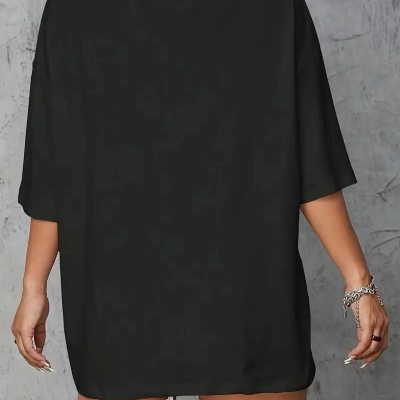 20/1 Penye Compack Baskılı Oversize Kahve Desenli   Kısa Kol Yazlık T-shirt - Siyah -