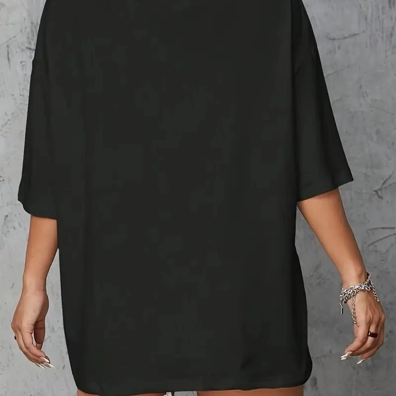 20/1 Penye Compack Baskılı Oversize Kahve Desenli   Kısa Kol Yazlık T-shirt - Siyah -