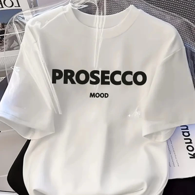 20/1 Penye Compack Baskılı Oversize Kısa Kol Bisiklet Yaka T-shirt - Beyaz -