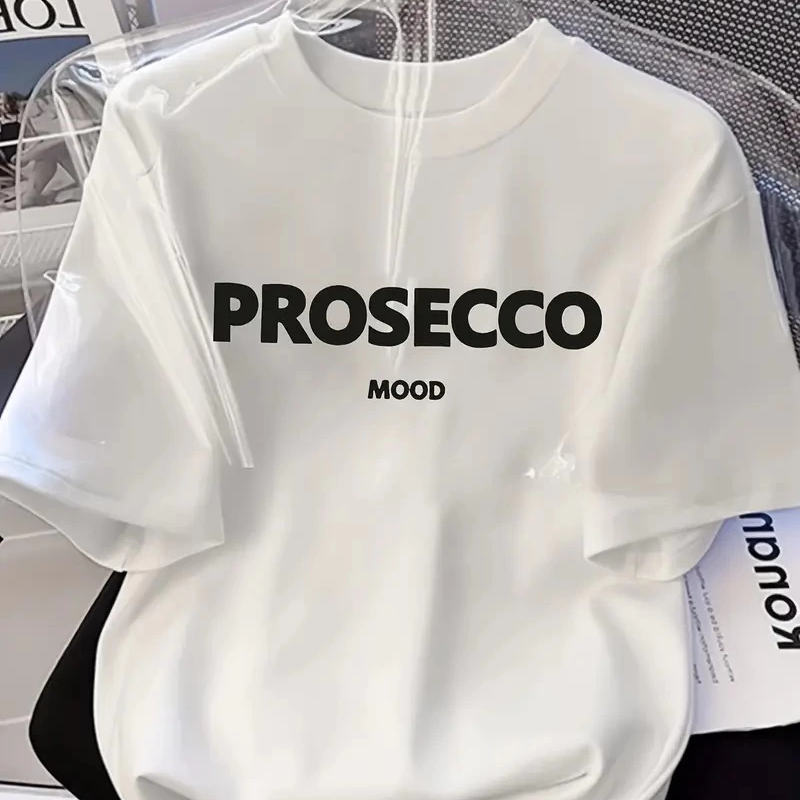 20/1 Penye Compack Baskılı Oversize Kısa Kol Bisiklet Yaka T-shirt - Beyaz -