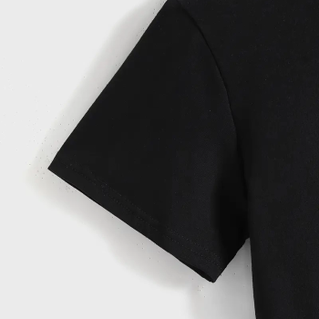 20/1 Penye Compack Baskılı Oversize Kısa Kol Bisiklet Yaka T-shirt - Siyah -