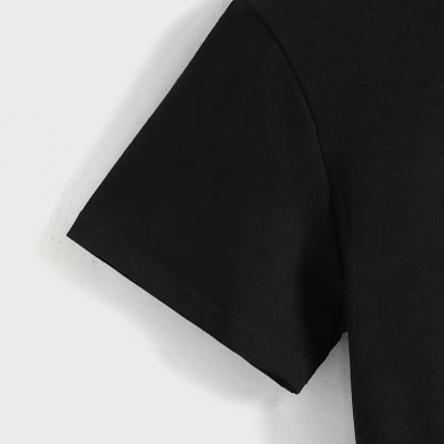 20/1 Penye Compack Baskılı Oversize Kısa Kol Bisiklet Yaka T-shirt - Siyah -