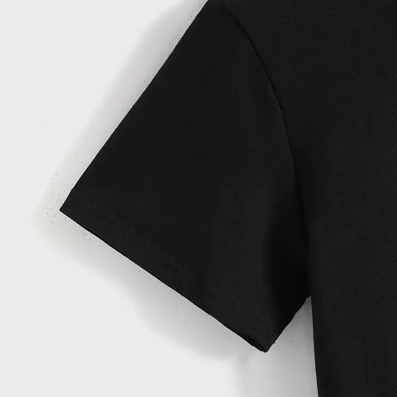 20/1 Penye Compack Baskılı Oversize Kısa Kol Bisiklet Yaka T-shirt - Siyah -