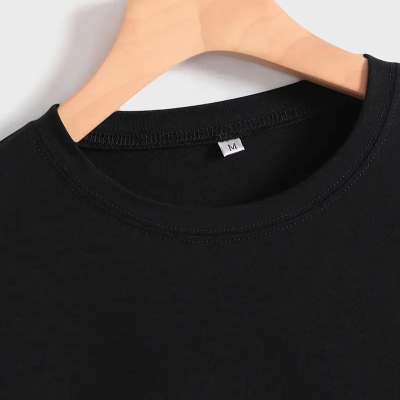 20/1 Penye Compack Baskılı Oversize Kısa Kol Bisiklet Yaka T-shirt - Siyah -