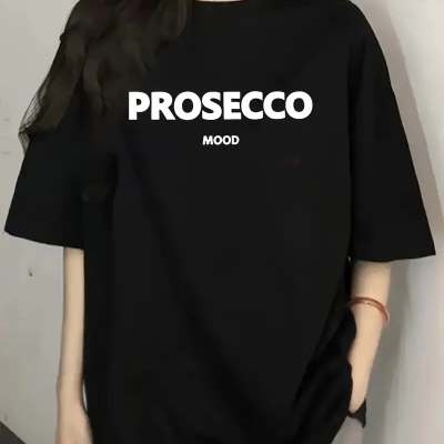 20/1 Penye Compack Baskılı Oversize Kısa Kol Bisiklet Yaka T-shirt - Siyah -