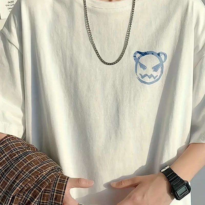 20/1 Penye Compack Bisiklet Yaka Kore tarzı sevimli ayı baskı Kısa Kol   t-shirt - Beyaz -