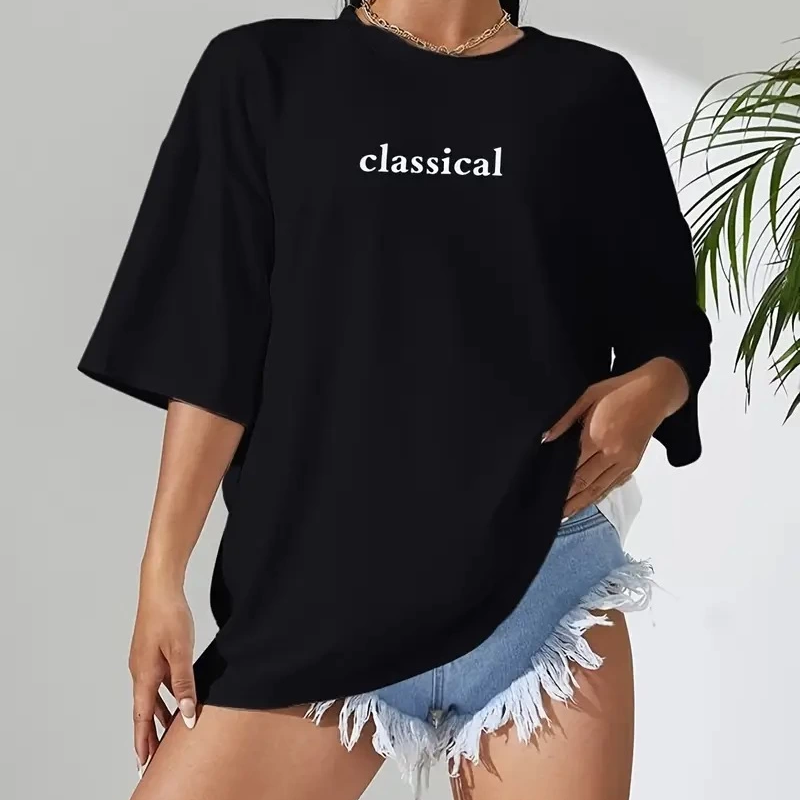 20/1 Penye Compack Classical Baskılı Siyah Oversize Tişort - Siyah -