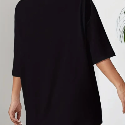 20/1 Penye Compack Classical Baskılı Siyah Oversize Tişort - Siyah -