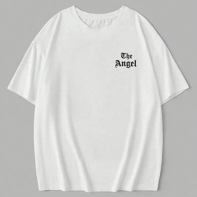 20/1 Penye Compack Dark Angel Baskılı Oversize Kısa Kol Yazlık T-shirt- Beyaz -