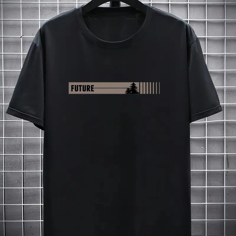 20/1 Penye Compack FUTRE Baskılı Oversize Kısa Kol Bisiklet Yaka T-shirt - Siyah -