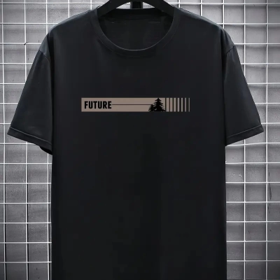 20/1 Penye Compack FUTRE Baskılı Oversize Kısa Kol Bisiklet Yaka T-shirt - Siyah -