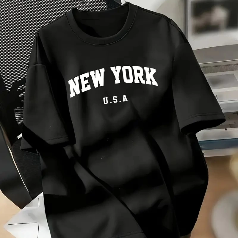 20/1 Penye Compack New York Baskılı Oversize Kısa Kol Bisiklet Yaka T-shirt - Siyah -
