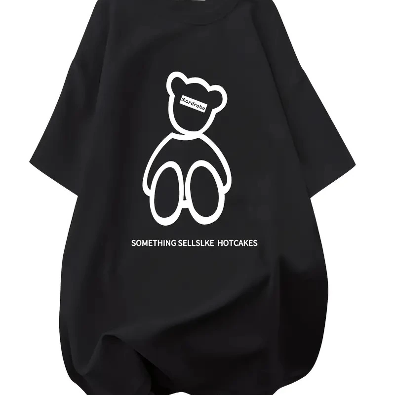 20/1 Penye Compack Ön Arka Baskılı Oversize Bisiklet Yaka T-shirt - Siyah -