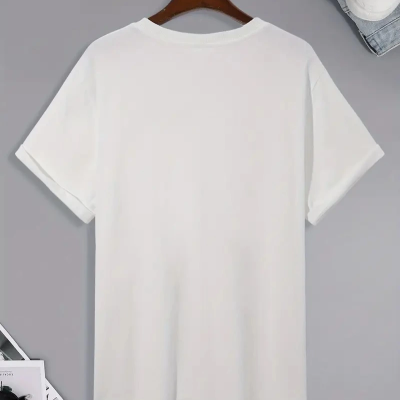 20/1 Penye Compack Palmiye Ön Baskılı Oversize Bisiklet Yaka Kısa Kol Yazlık T-shirt - Beyaz -