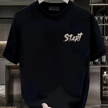 20/1 Penye Compack Start All Over Baskılı Oversize Bisiklet Yaka Kısa Kol T-shirt - Siyah -